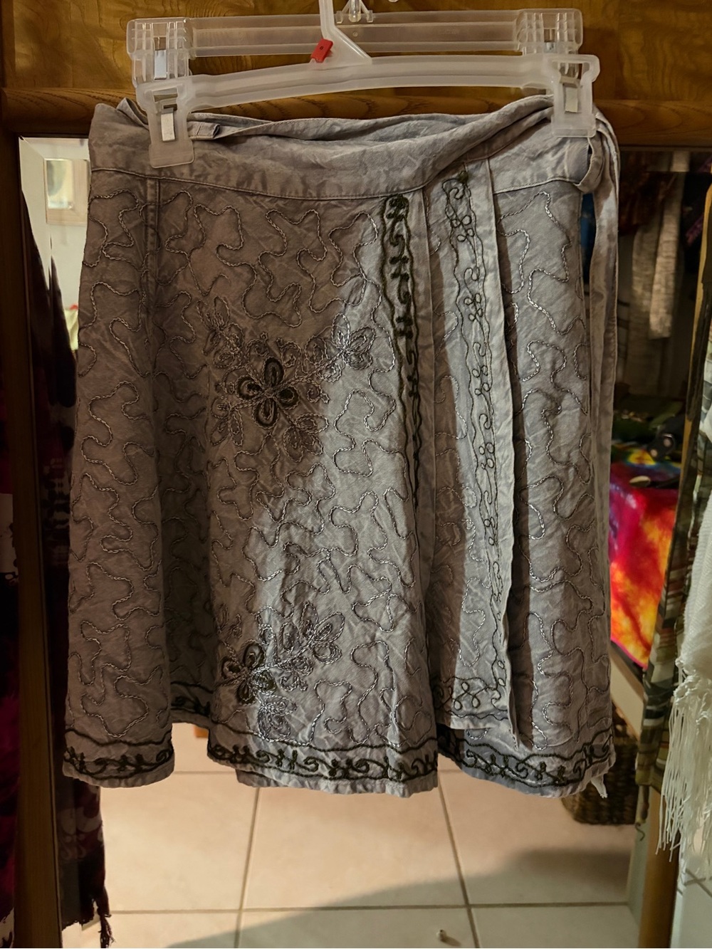 Embroidered Light Gray Women's Wrap Skirt Made in India